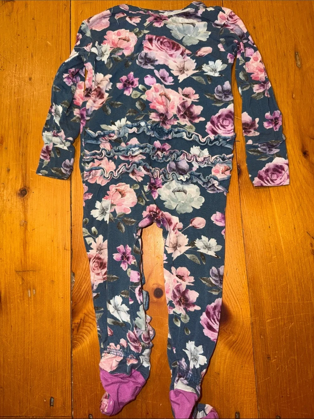 Posh Peanut Floral Footed Baby One-Piece Pink & Green sleeper pajamas